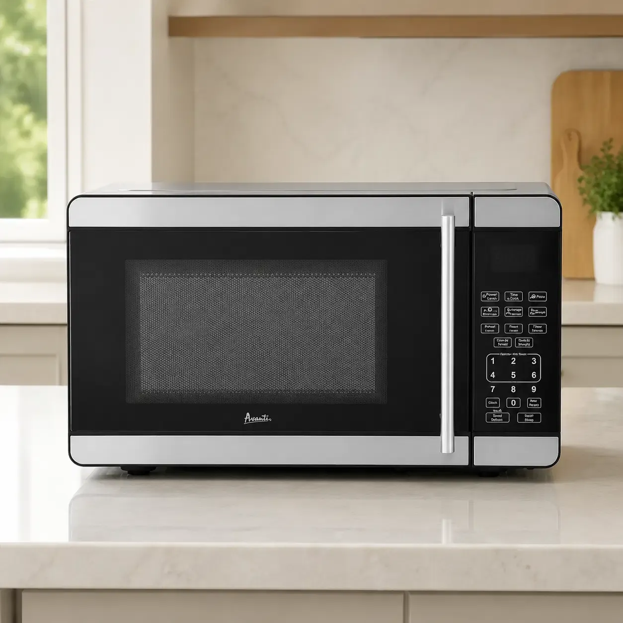 AVANTI 0.7 Cu. Ft. Countertop Microwave Oven, 700W Cooking Power, Electronic Touch Controls, 10 Power Levels, 6 One-Touch Cooking Presets, Glass Turntable, Child Safety Lock, Stainless Steel  MT7V3S