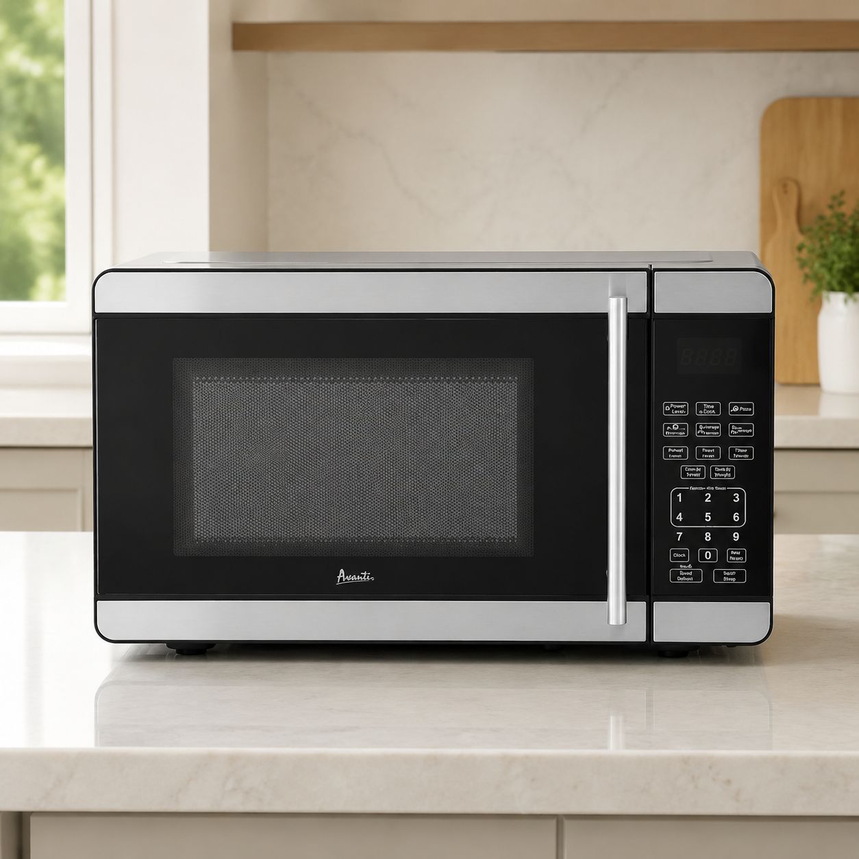 AVANTI 0.7 Cu. Ft. Countertop Microwave Oven, 700W Cooking Power, Electronic Touch Controls, 10 Power Levels, 6 One-Touch Cooking Presets, Glass Turntable, Child Safety Lock, Stainless Steel  MT7V3S