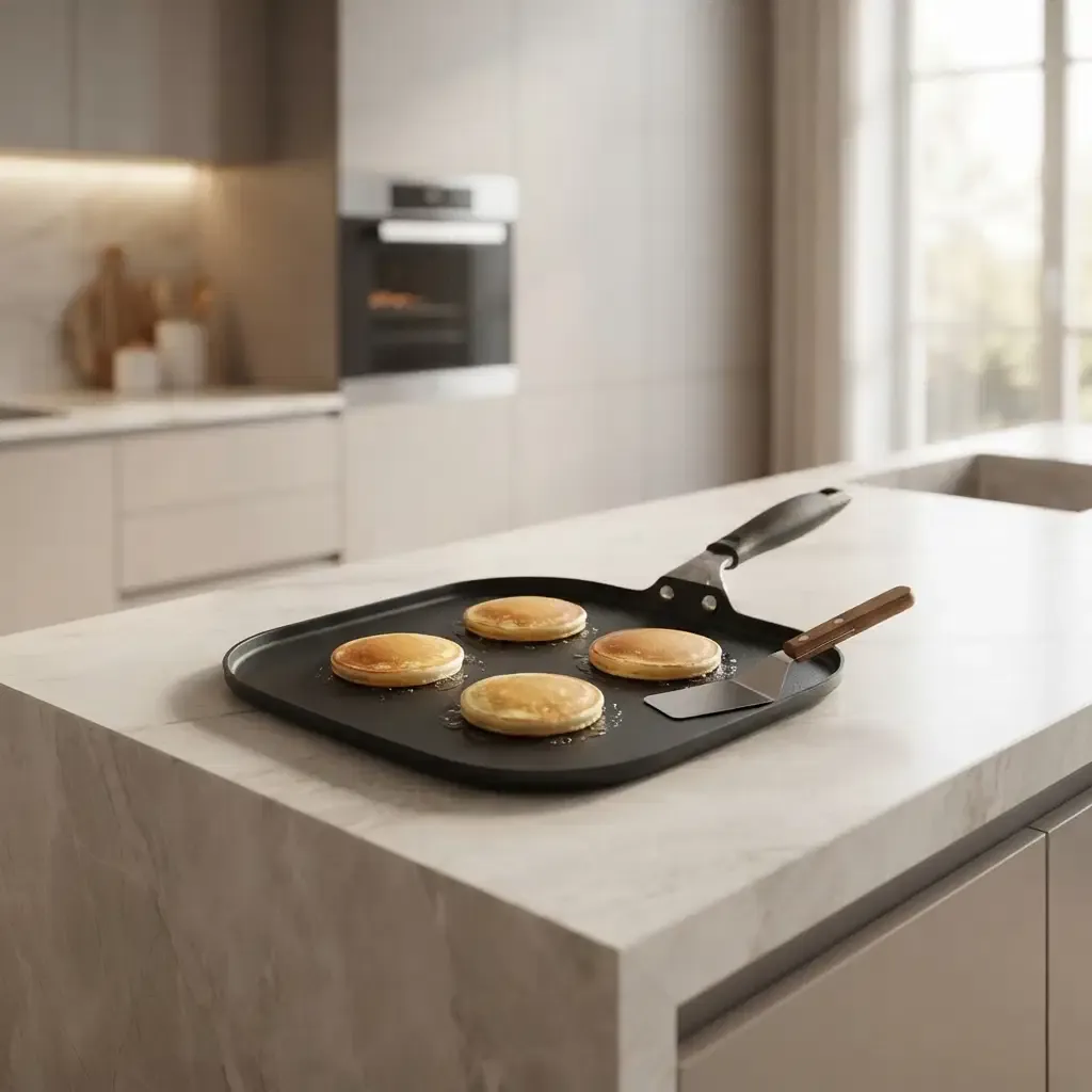 BENE CASA Classics 11-Inch Square Nonstick Aluminum Griddle, Riveted Cool-Touch Handle, Dishwasher Safe, Black  BC-72014