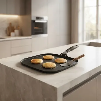 BENE CASA Classics 11-Inch Square Nonstick Aluminum Griddle, Riveted Cool-Touch Handle, Dishwasher Safe, Black  BC-72014