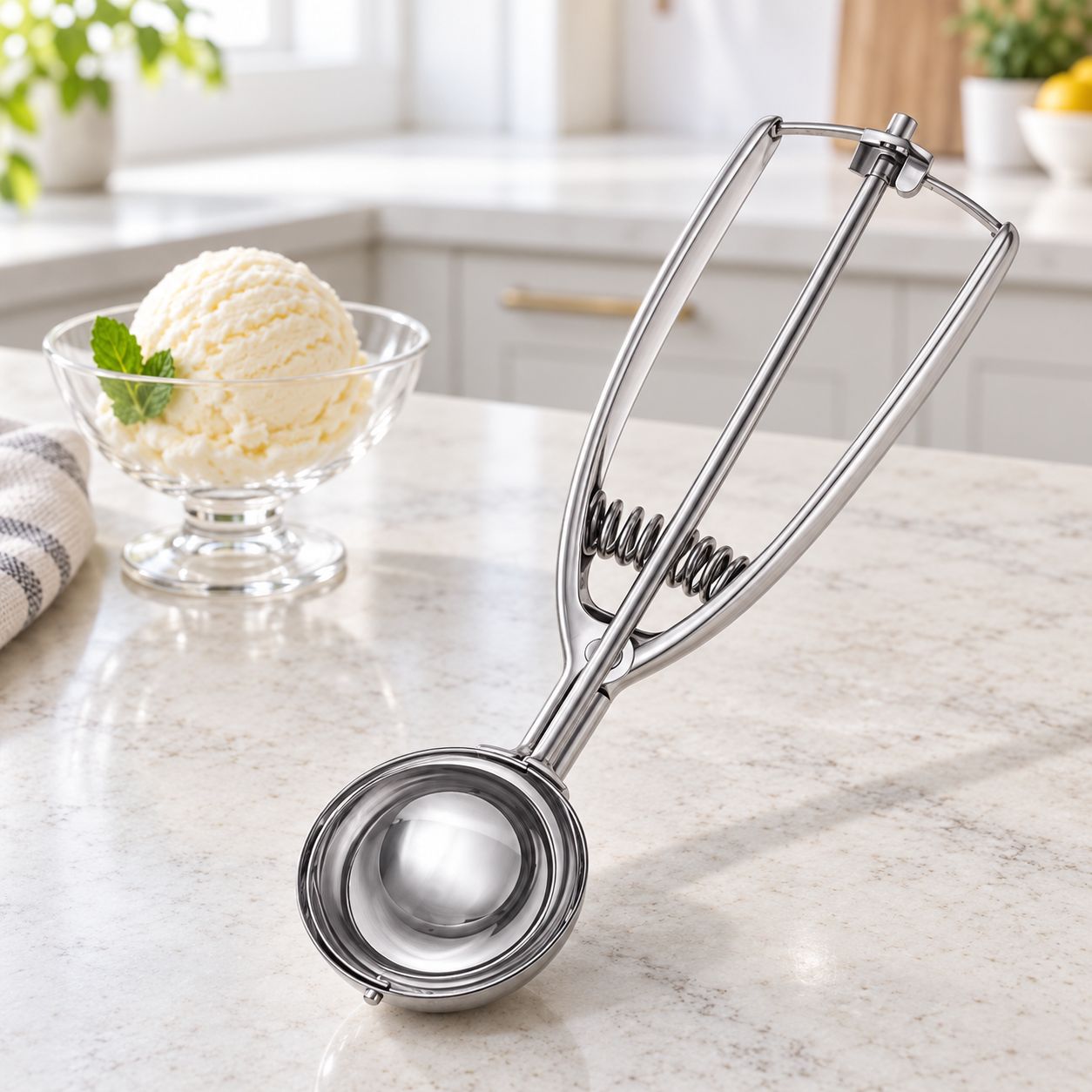 BENE CASA 7.5-Inch Food-Grade Stainless-Steel Ice Cream Scoop, Ergonomic No-Spring Design, Dishwasher-Safe, Silver BC-58509