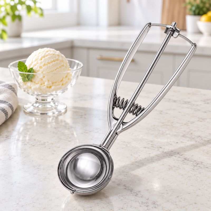 BENE CASA 7.5-Inch Food-Grade Stainless-Steel Ice Cream Scoop, Ergonomic No-Spring Design, Dishwasher-Safe, Silver BC-58509