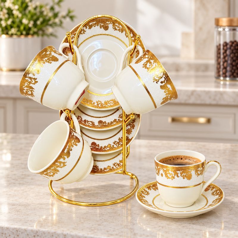 Bene Casa Gold Pattern Espresso Set, 4 Cups BC-99586