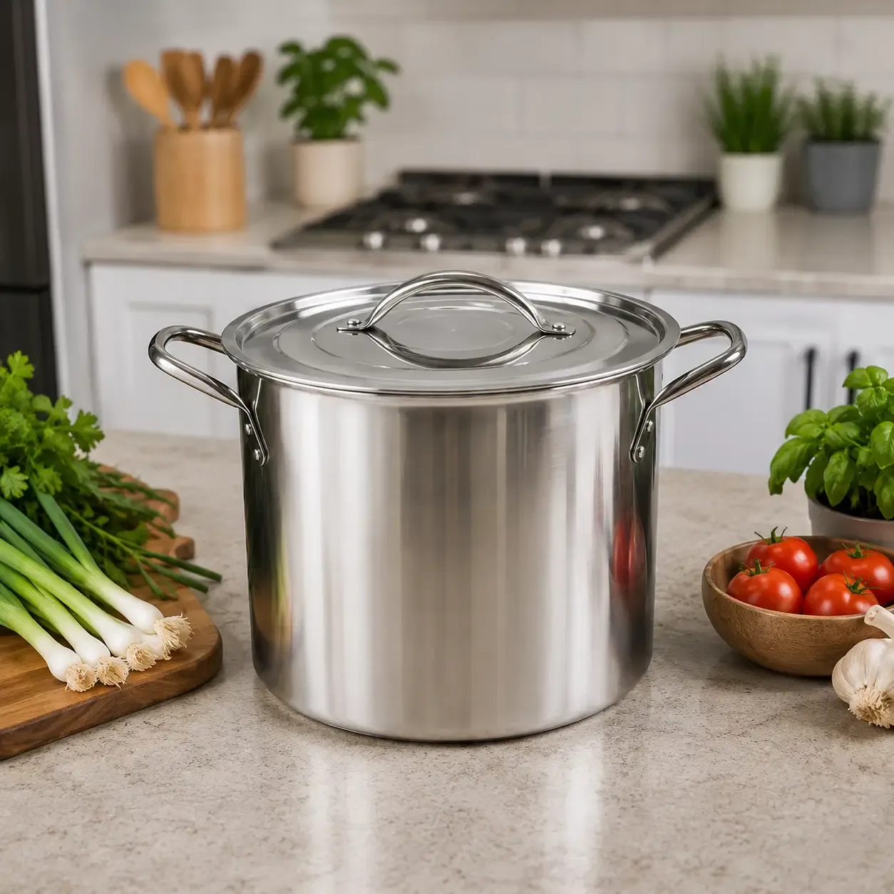BENE CASA 16 Qt. Stainless Steel Stock Pot with Matching Lid, Reinforced Bottom, 10.15-Inch Diameter, Dishwasher Safe, Silver  BC-16470
