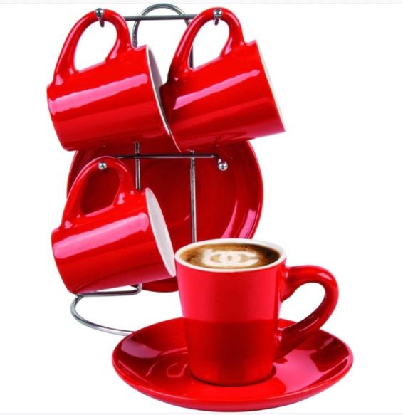BENE CASA 9 Piece Espresso Cup Set &amp; Metal Stand (Set Of 4)