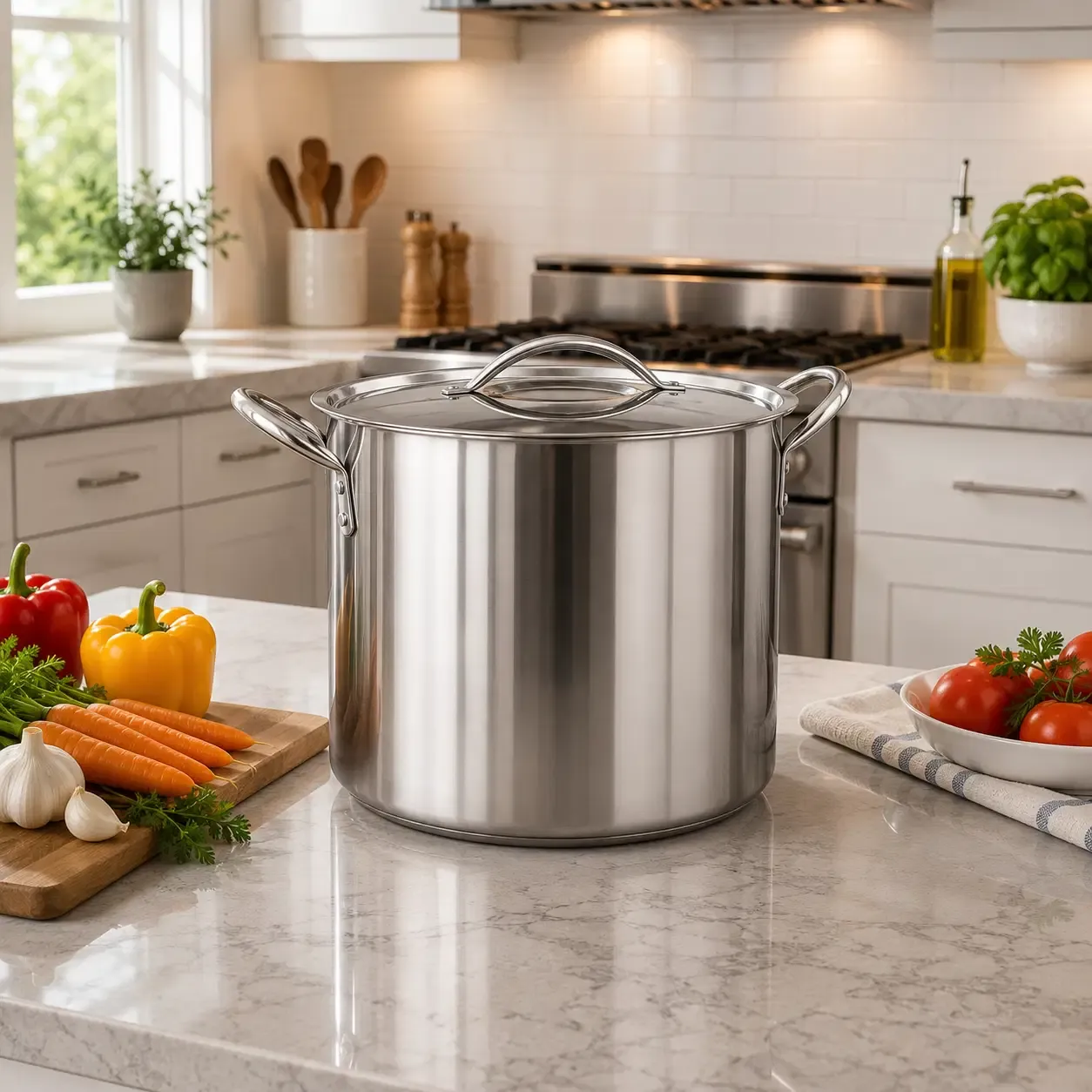 BENE CASA 20 Qt. Stainless Steel Stock Pot with Matching Lid, Reinforced Bottom, 11.18-Inch Diameter, Induction Compatible, Dishwasher Safe, Silver  BC-17670