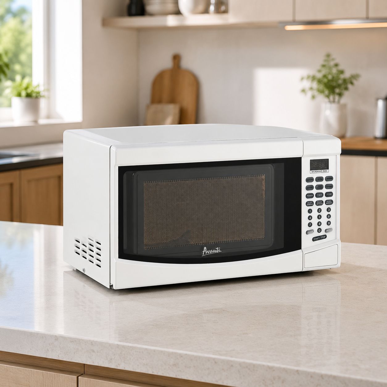AVANTI 0.7 Cu. Ft. Countertop Microwave Oven, 700W Cooking Power, Electronic Touch Controls, 10 Power Levels, 6 One-Touch Cooking Presets, Speed Defrost, Glass Turntable, Child Safety Lock, White  MT7