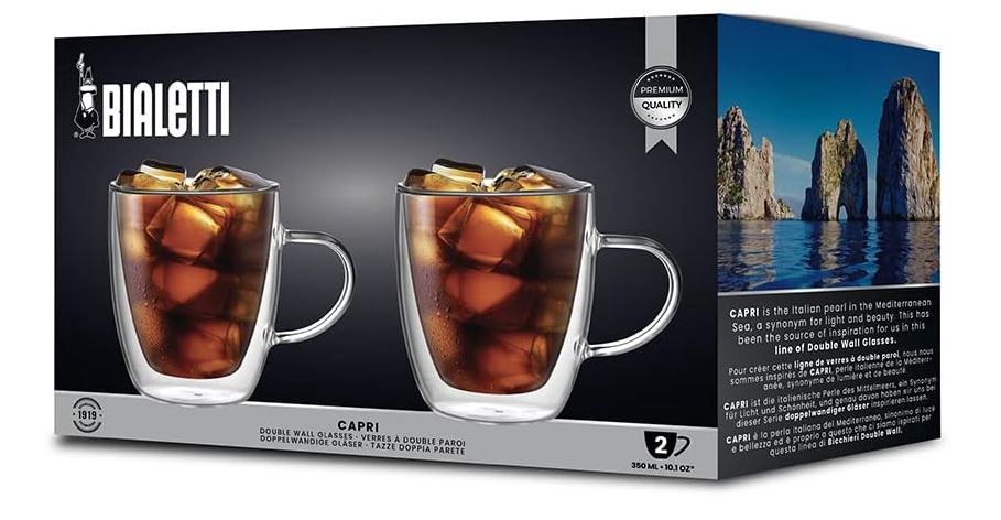 Bialetti Capri Double Walled Glass Mugs (350ml - Set of 2)