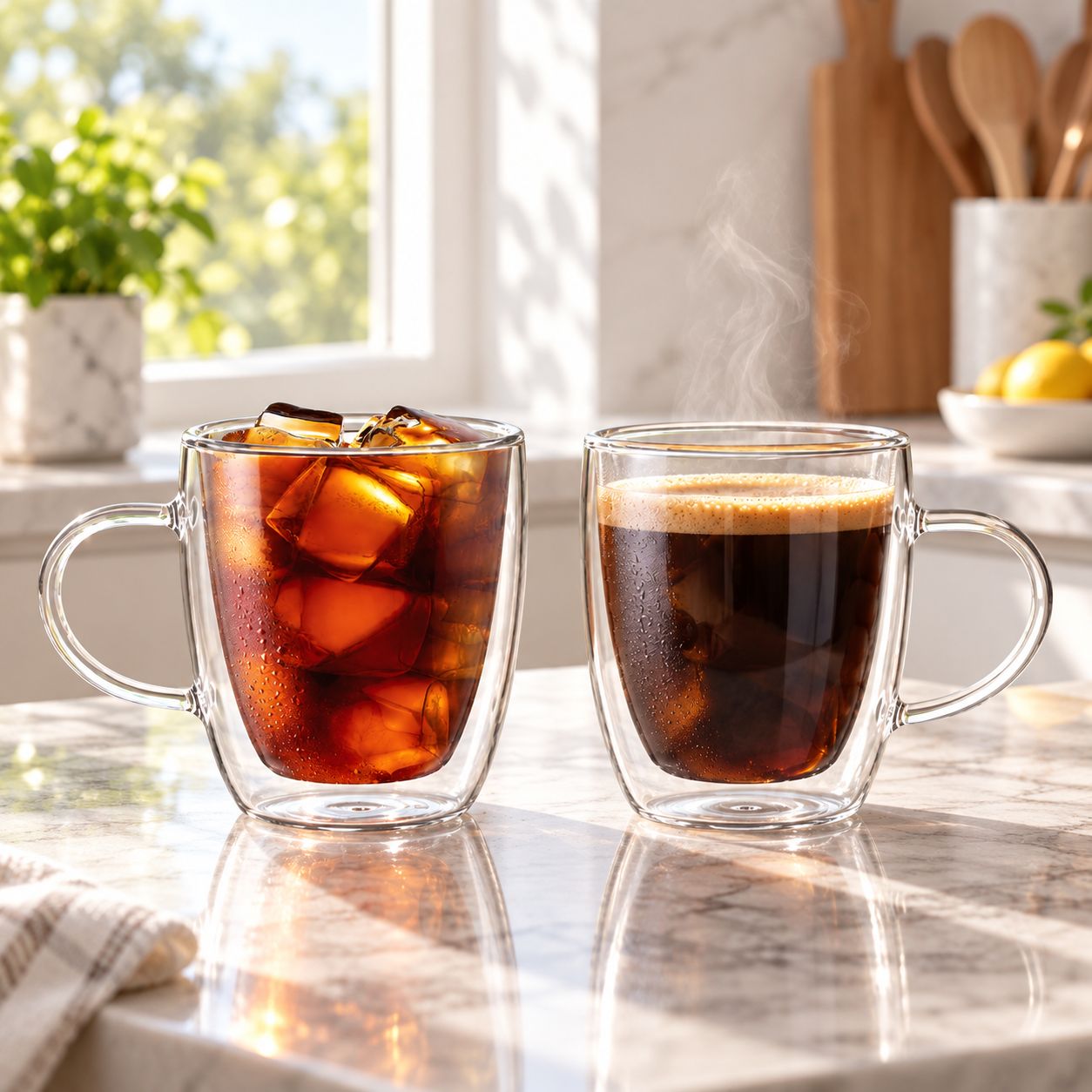 BIALETTI CAPRI DOUBLE WALLED GLASS MUGS SET OF 2 350 ML HEAT RESISTANT BOROSILICATE GLASS INSULATED COFFEE AND TEA MUGS DISHWASHER AND MICROWAVE SAFE DBW008