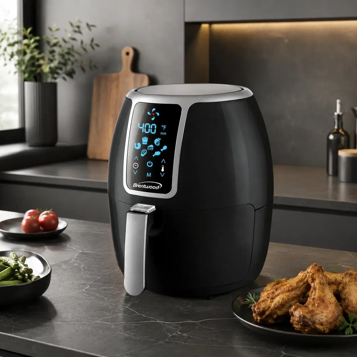 Brentwood Electric Digital Air Fryer, 4 Qt / 3.7 L Capacity, 1400W, Little-to-No-Oil Cooking, Black (AF-400DBK)