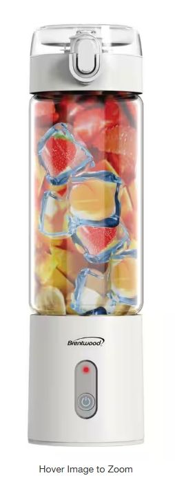 Brentwood Portable Rechargeable Glass Blender – Cordless USB Personal Blender, 17 oz. Jar, 16,000 RPM, 8-Leaf Stainless Steel Blades, Black (RJB-100W / RJB-100BK), Color: White