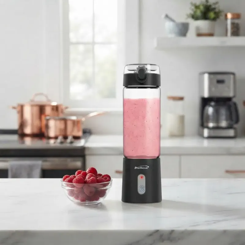 Brentwood Portable Rechargeable Glass Blender – Cordless USB Personal Blender, 17 oz. Jar, 16,000 RPM, 8-Leaf Stainless Steel Blades, Black (RJB-100W / RJB-100BK)