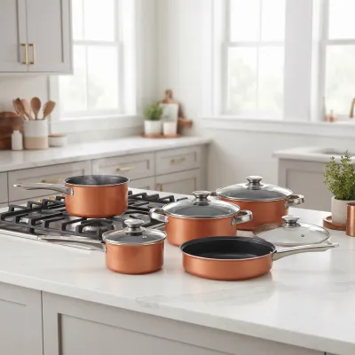 Brentwood 9-Piece Non-Stick Cookware Pot Set with Vented Glass Lids in Copper (BPS-309C)