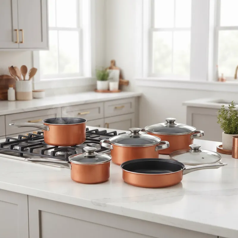 Brentwood 9-Piece Non-Stick Cookware Pot Set with Vented Glass Lids in Copper (BPS-309C)
