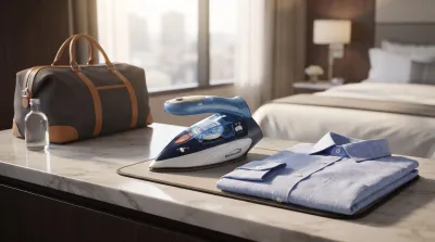 Brentwood 800-Watt Dual Voltage Non-Stick Ceramic Travel Steam Iron with Foldable Handle, Blue &amp; White (MPI-45)