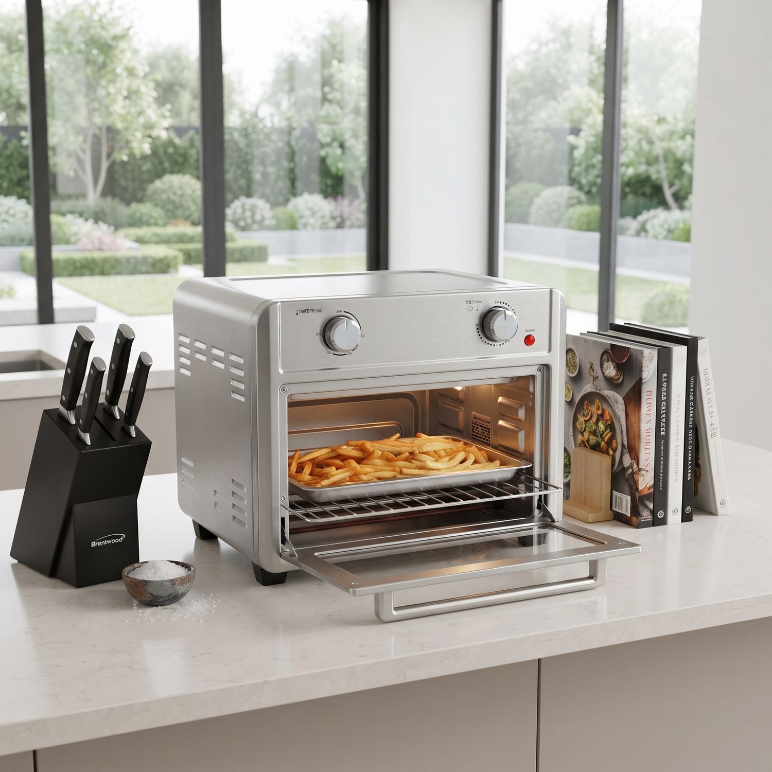 Brentwood 24-Quart Convection Air Fryer Toaster Oven, 1700W with 60-Minute Timer, Adjustable Temp Up to 450°F, Silver (AF-2400SI)