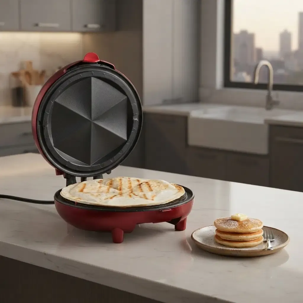 Brentwood 8-Inch Quesadilla Maker, 900W Non-Stick Electric Press with Removable Drip Tray, Red (TS-120)