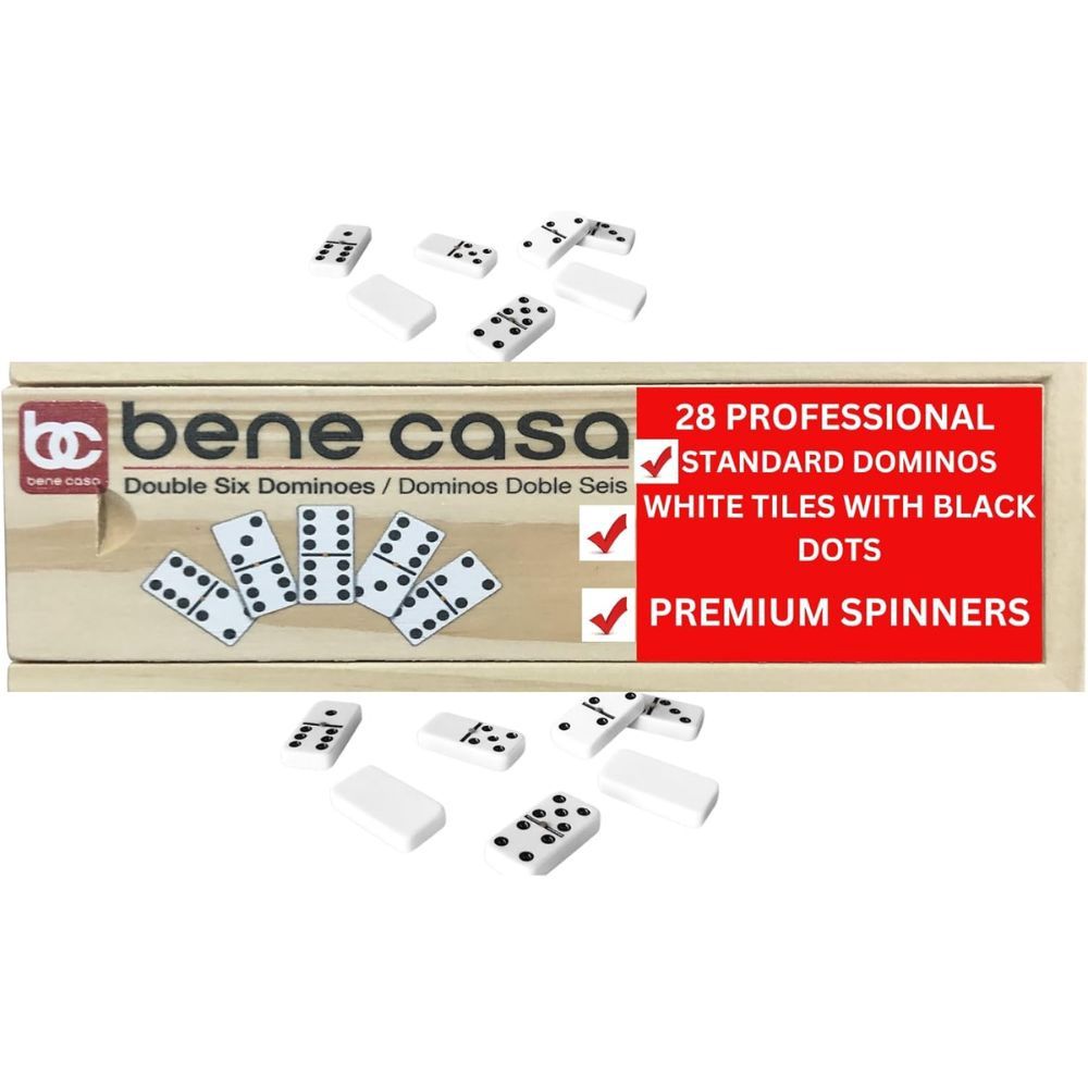 BENE CASA Hand Crafted Double 6 Dominoes Set with Wooden Storage Box - 28 Piece Set