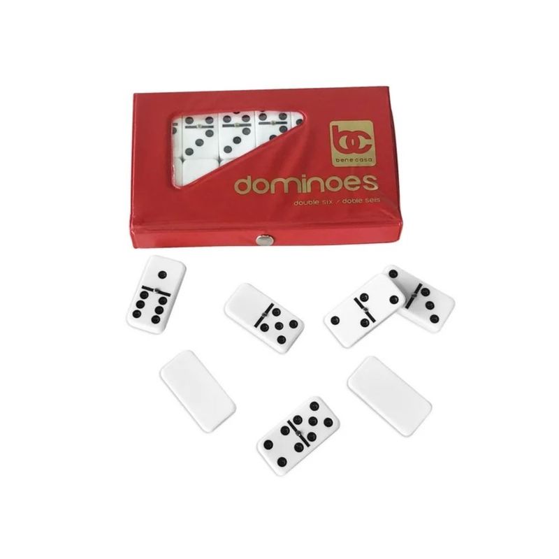 BENE CASA Double 6 Domino set &amp; storage pouch in white