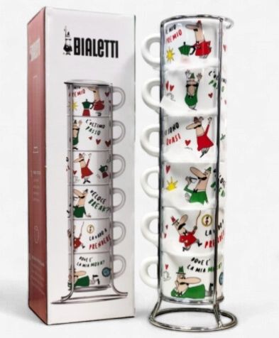 Bialetti Italia Espresso Cups with Stand (Set of 6)