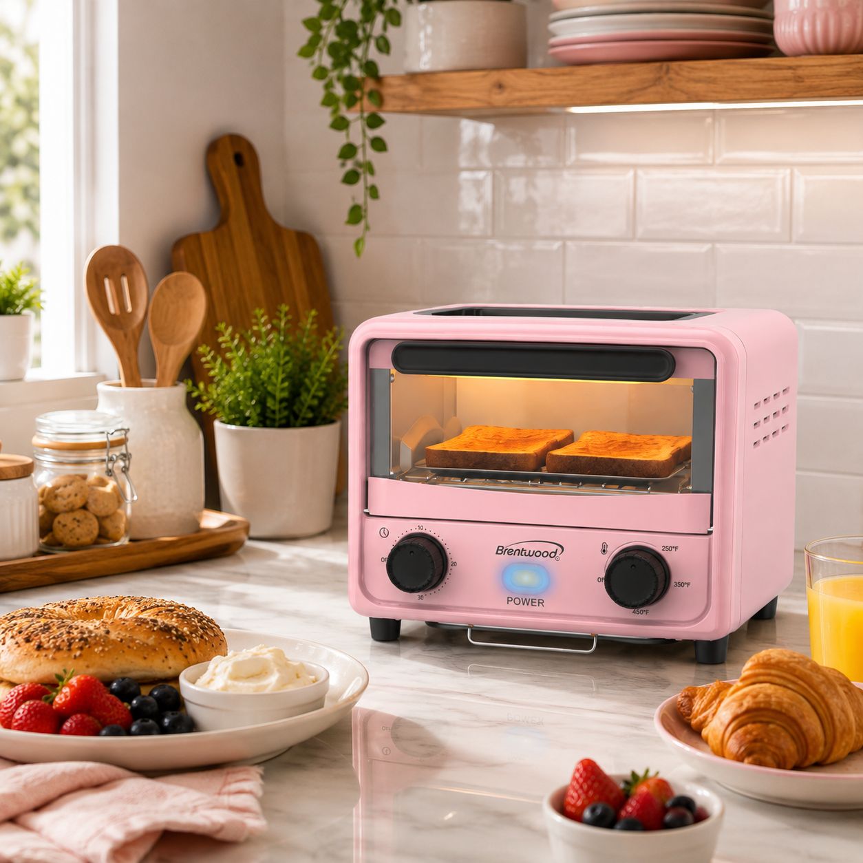 Brentwood Mini Toaster Oven, 500W Stainless Steel Heating Element, 3 L / 183 Cu. In. Capacity, Pink (TS-3430PK)