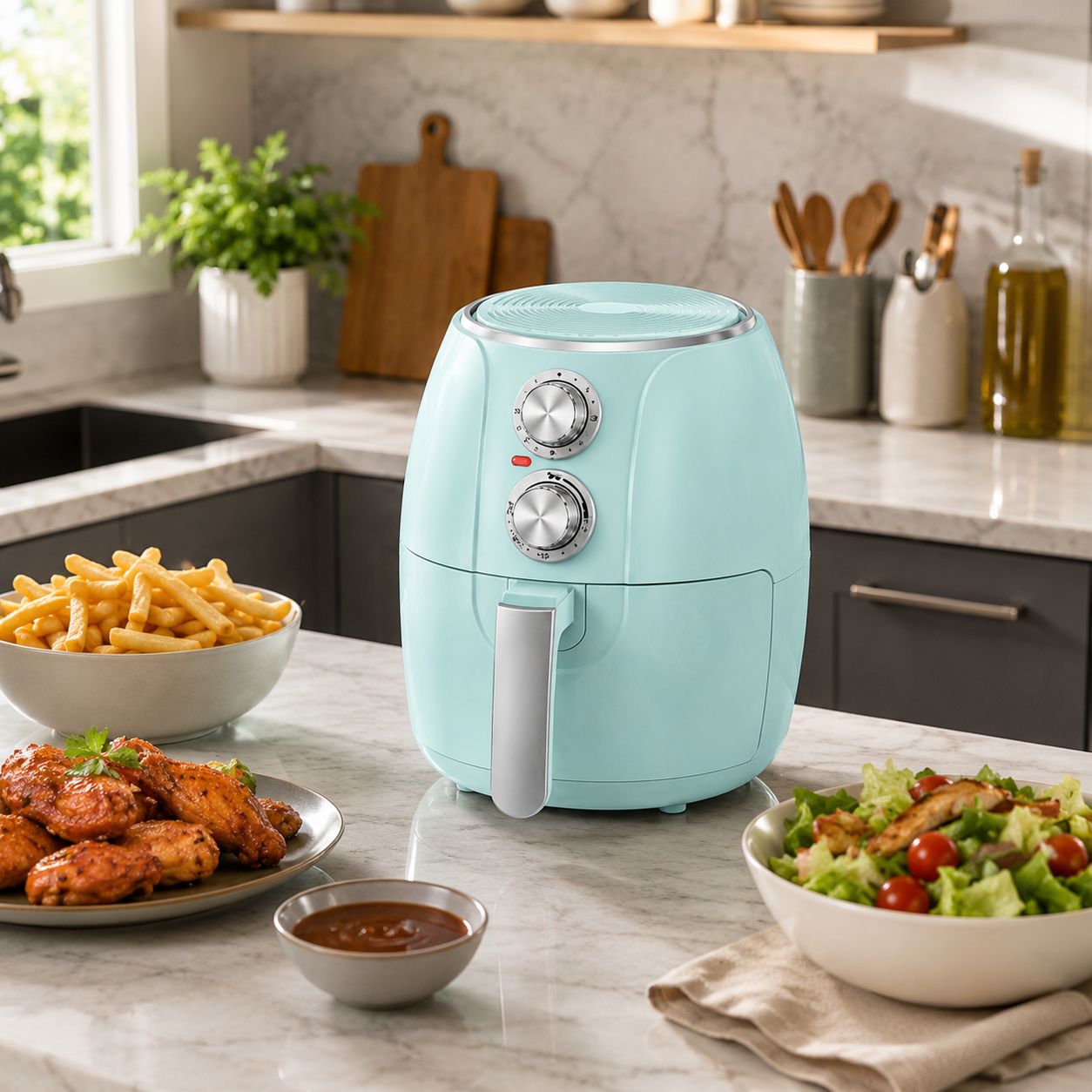 Brentwood Appliances Electric Air Fryer with Little-to-No-Oil Cooking, 3.2-Qt., 1,200-Watt, Blue (AF-300BL)