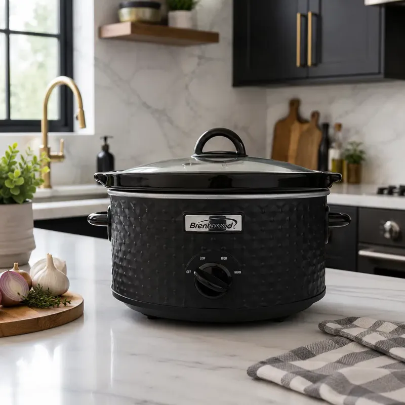 Brentwood 3.5-Qt. Diamond Pattern Slow Cooker with Removable Ceramic Pot &amp; Tempered-Glass Lid, Silver (SC-136BK)