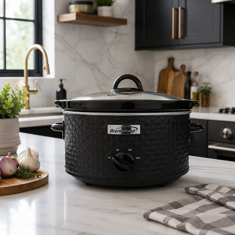 Brentwood 3.5-Qt. Diamond Pattern Slow Cooker with Removable Ceramic Pot &amp; Tempered-Glass Lid, Silver (SC-136BK)