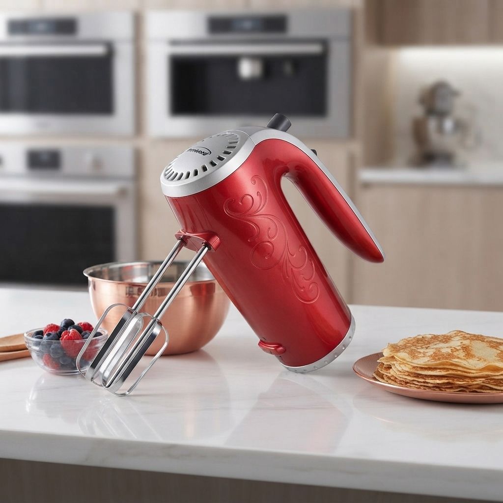 Brentwood Electric Hand Mixer, 5-Speed 150W with Chrome-Plated Beaters, Red (HM-48R)