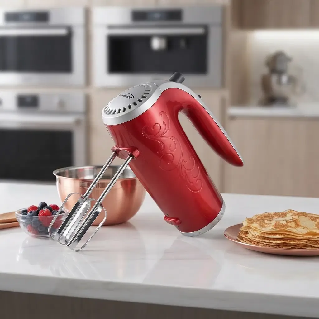 Brentwood Electric Hand Mixer, 5-Speed 150W with Chrome-Plated Beaters, Red (HM-48R)