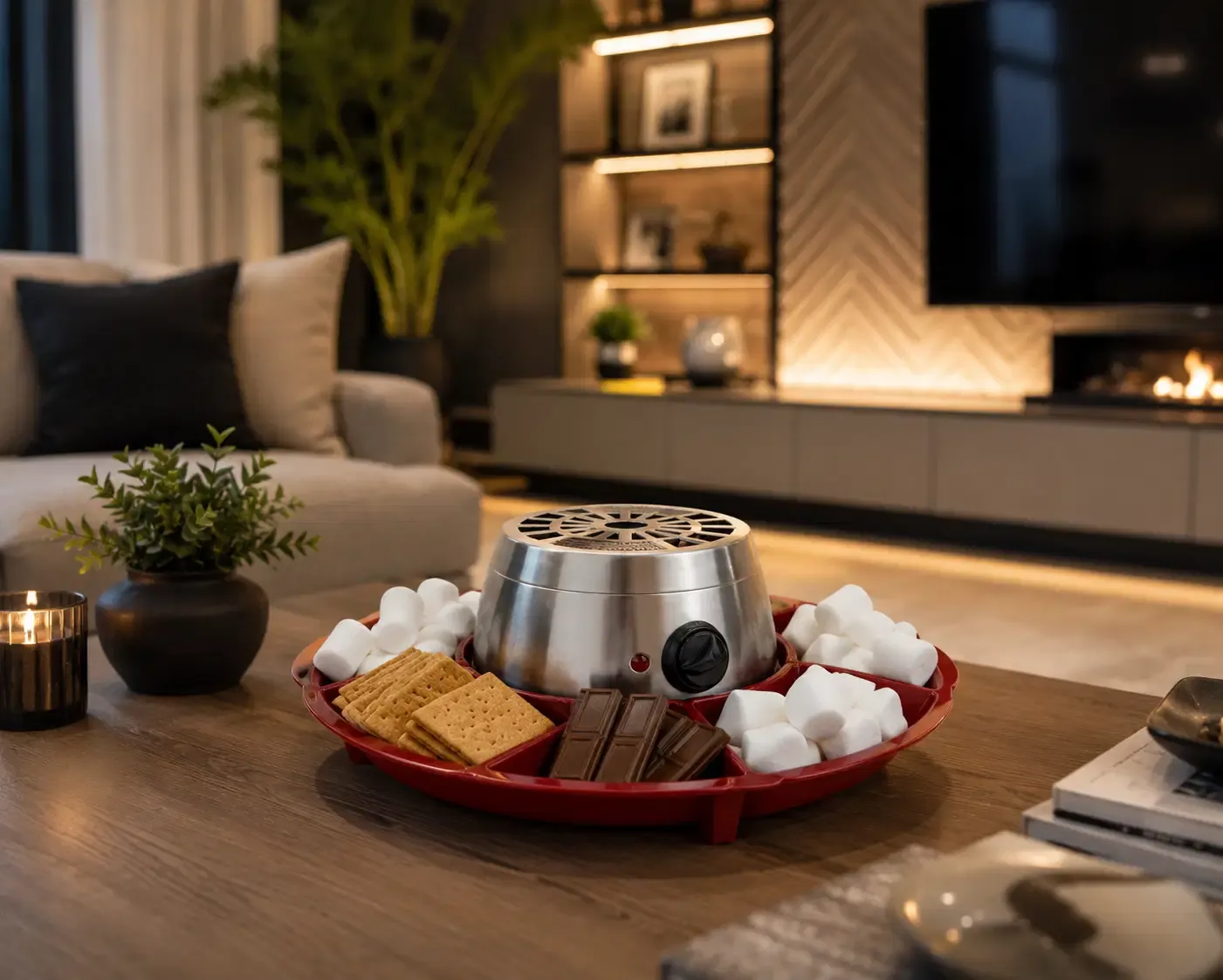 Brentwood Indoor Electric Stainless Steel S'mores Maker with 4 Roasting Forks &amp; Stackable Trays, 350W (TS-603)