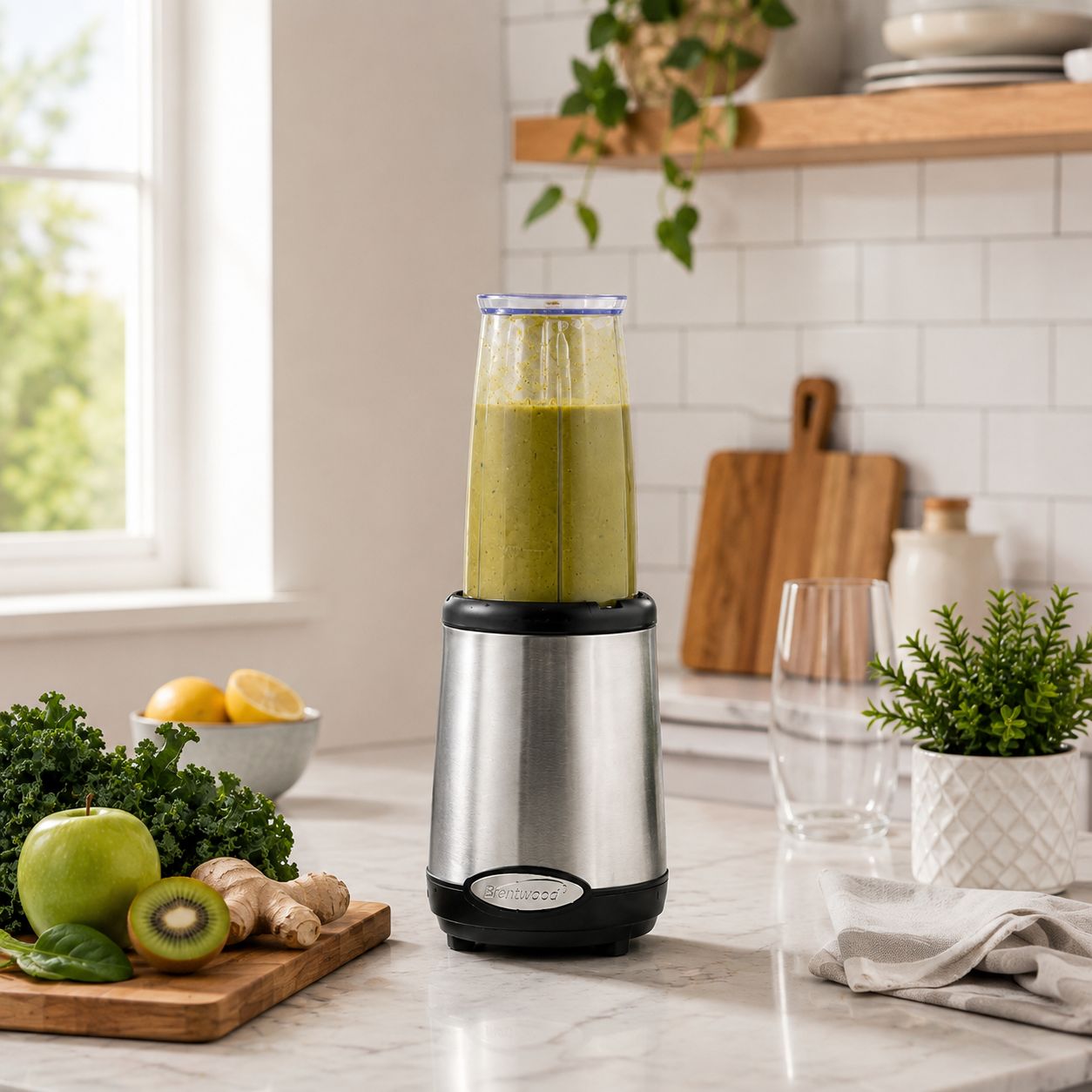 Brentwood Multi Pro Personal Blender 20-Piece Set, 240W High-Torque Power Base, Crushes Ice, Stainless Steel Blades, Stainless Steel/Black (JB-199)