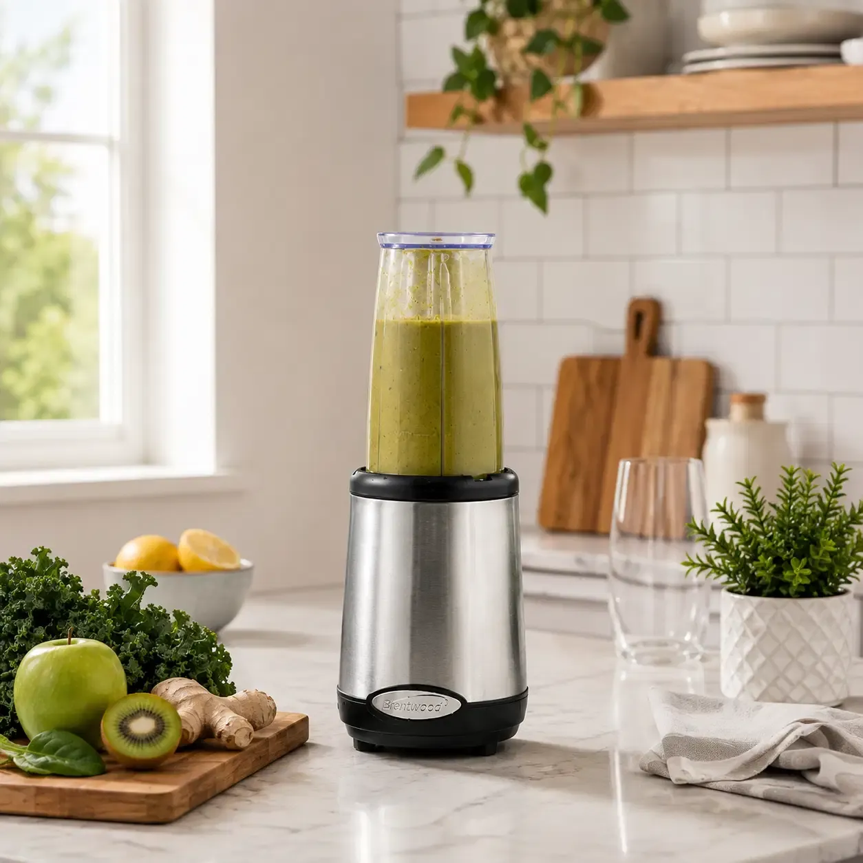 Brentwood Multi Pro Personal Blender 20-Piece Set, 240W High-Torque Power Base, Crushes Ice, Stainless Steel Blades, Stainless Steel/Black (JB-199)