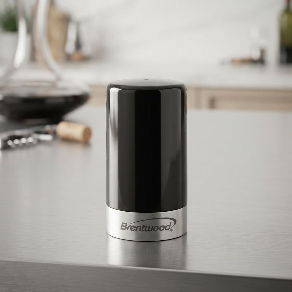 Brentwood Automatic Vacuum Wine Preserver and Bottle Stopper - Portable Plastic Design with Dust-Proof Cover, Black (WA-2000BK)