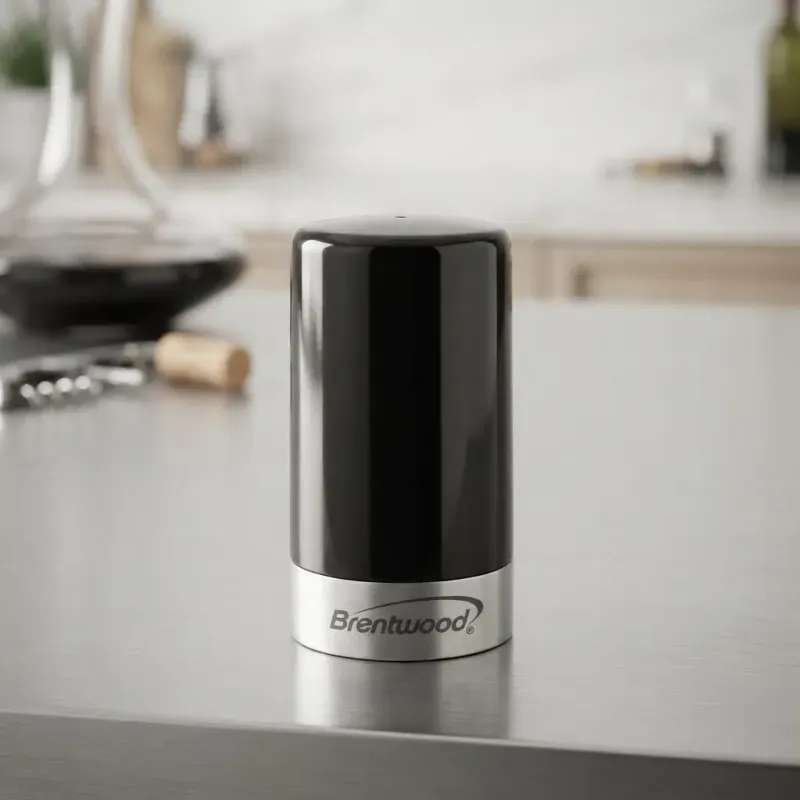 Brentwood Automatic Vacuum Wine Preserver and Bottle Stopper - Portable Plastic Design with Dust-Proof Cover, Black (WA-2000BK)