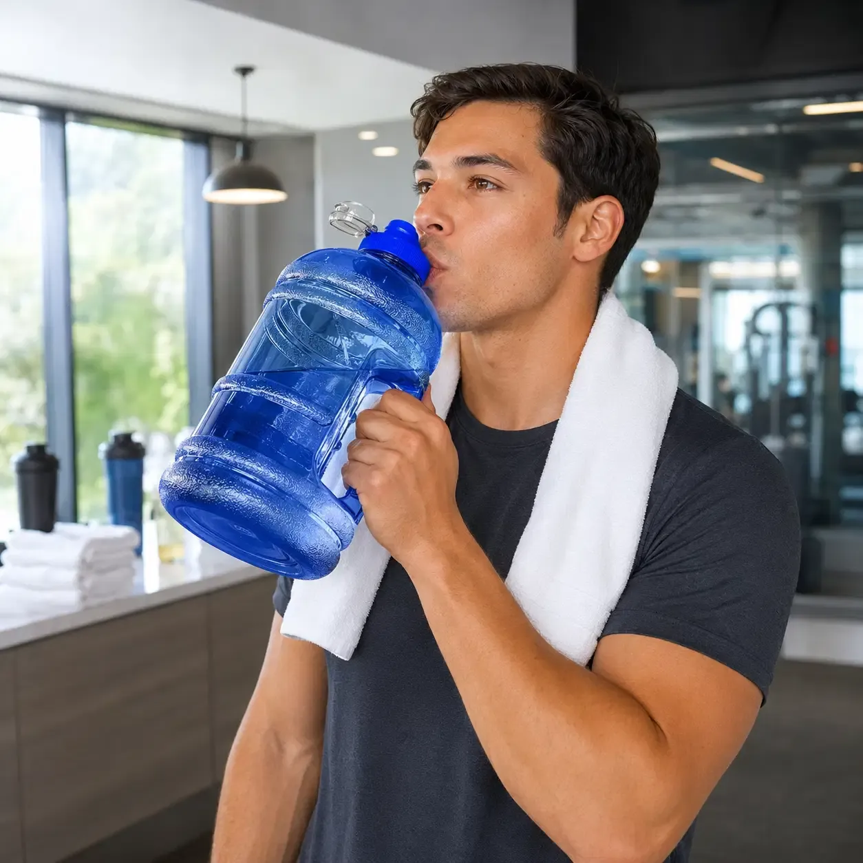 Brio GEO 1/2 Gallon (64 Oz) BPA-Free Water Bottle with Wide-Mouth Opening, Carrying Handle &amp; Leak-Resistant Sports Cap – Blue (BT050BADB)
