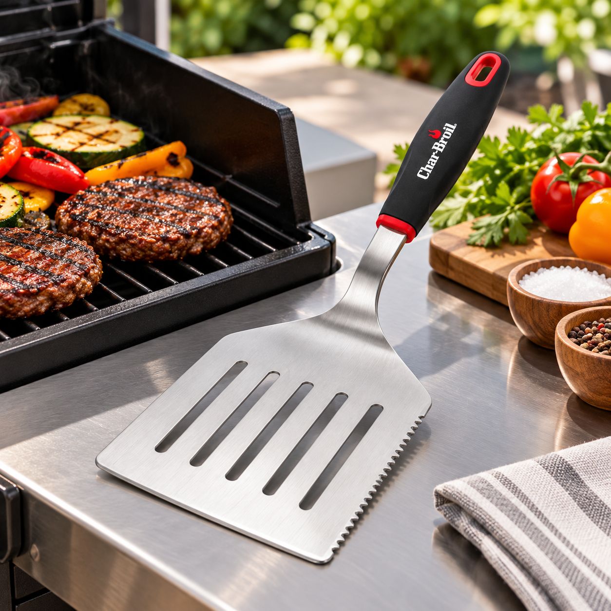 CHAR-BROIL Comfort-Grip™ Double-Wide Stainless Steel Grill Spatula, 8.5-Inch Blade, Model CB1250034R2