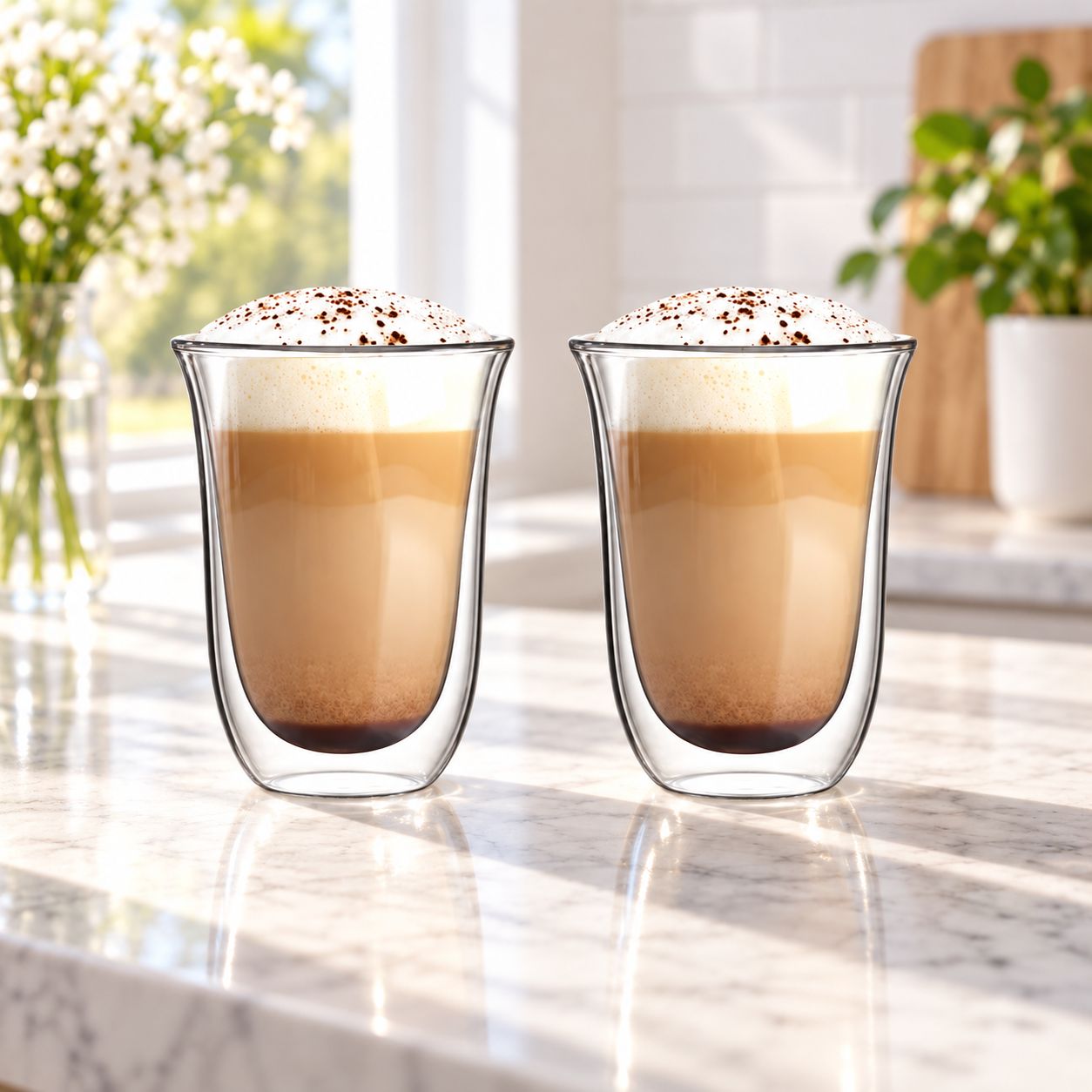 BIALETTI FIRENZE DOUBLE WALLED LATTE GLASSES SET OF 2 300 ML BOROSILICATE GLASS HEAT RESISTANT COFFEE GLASSES DISHWASHER SAFE CLEAR DBW011