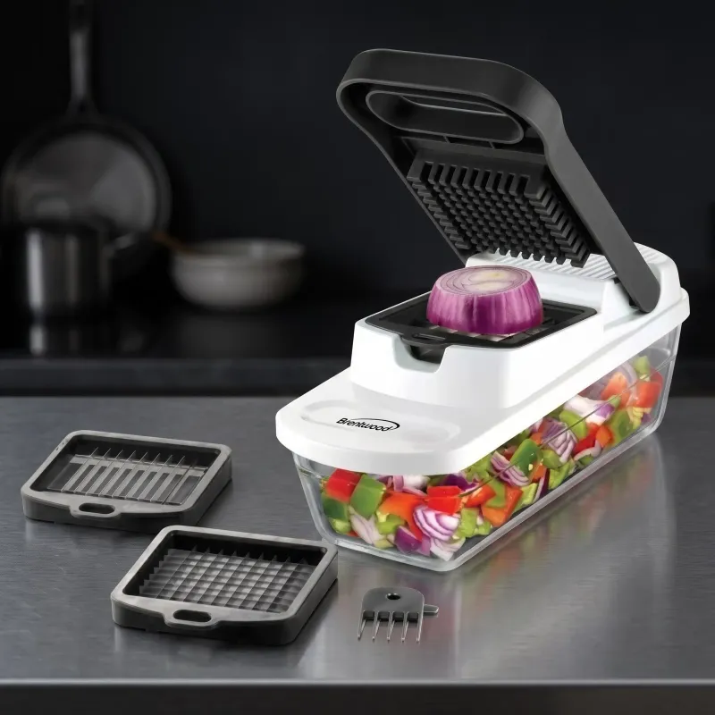 Brentwood Pro Food Chopper &amp; Vegetable Dicer, Manual Chopper with 6.75-Cup Storage Container, Interchangeable Stainless Steel Blades, Black (KA-5023BK)