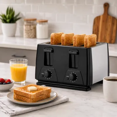 Brentwood 4-Slice Toaster with 6-Setting Browning Control and Auto-Centering Guides, Black/Silver (TS-284)