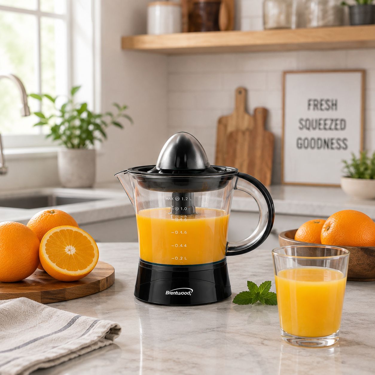 Brentwood Electric Citrus Juicer, 40 oz. Self-Reversing Cone, 25W Motor, Black (J-17BK)