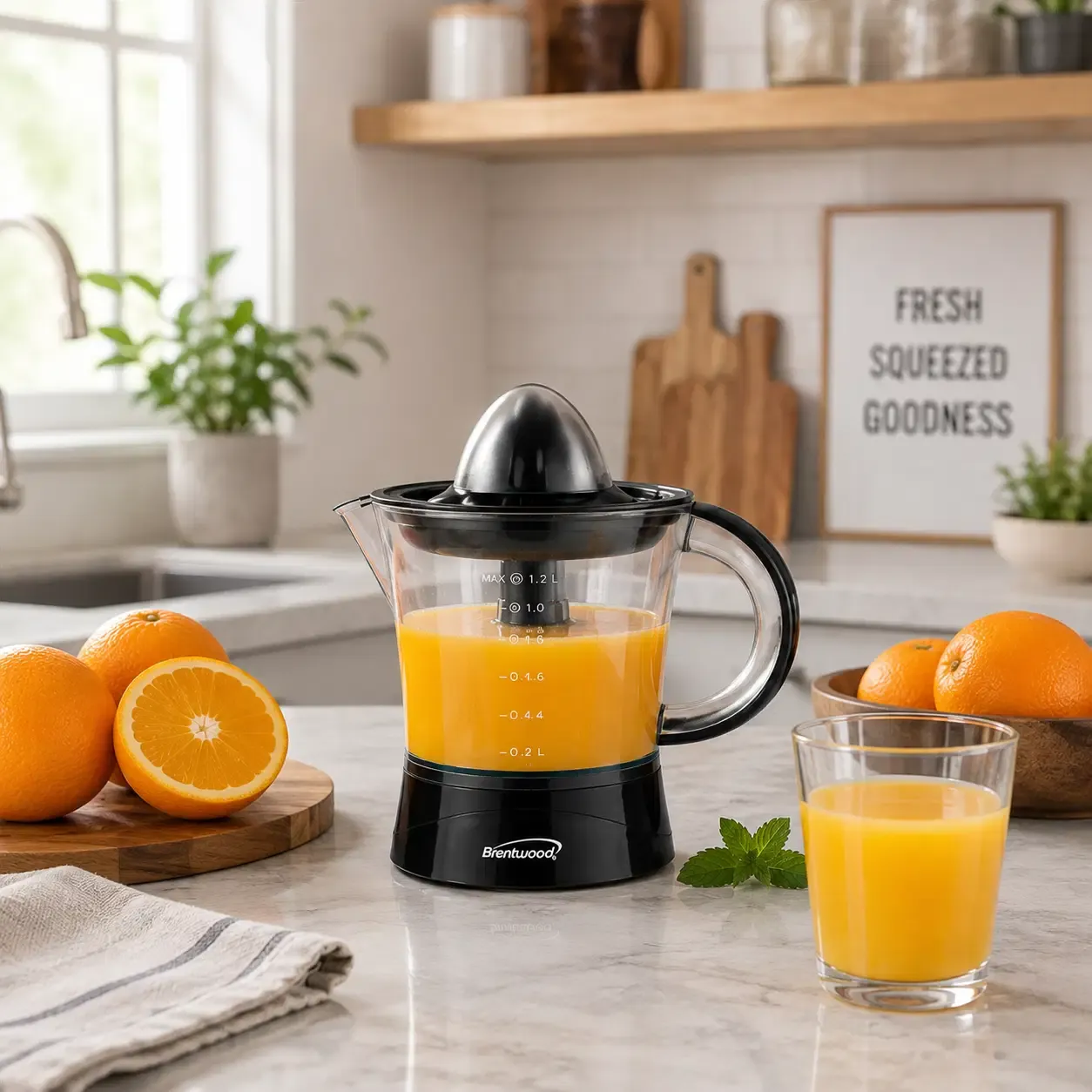Brentwood Electric Citrus Juicer, 40 oz. Self-Reversing Cone, 25W Motor, Black (J-17BK)
