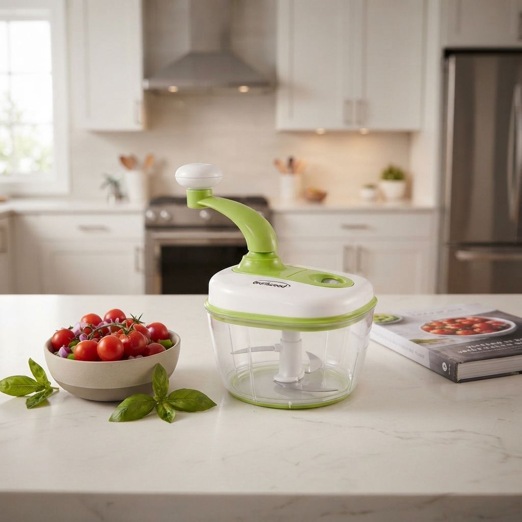 Brentwood Manual Hand Crank Food Processor, No Electricity Required, 8-Cup Capacity, Stainless Steel Blades, Green (KA-5050G)
