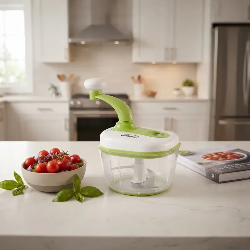 Brentwood Manual Hand Crank Food Processor, No Electricity Required, 8-Cup Capacity, Stainless Steel Blades, Green (KA-5050G)