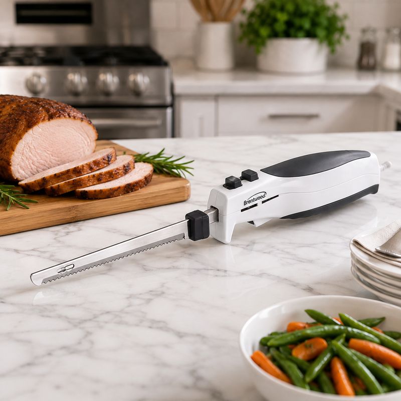 BRENTWOOD 7 Inch Electric Carving Knife in White