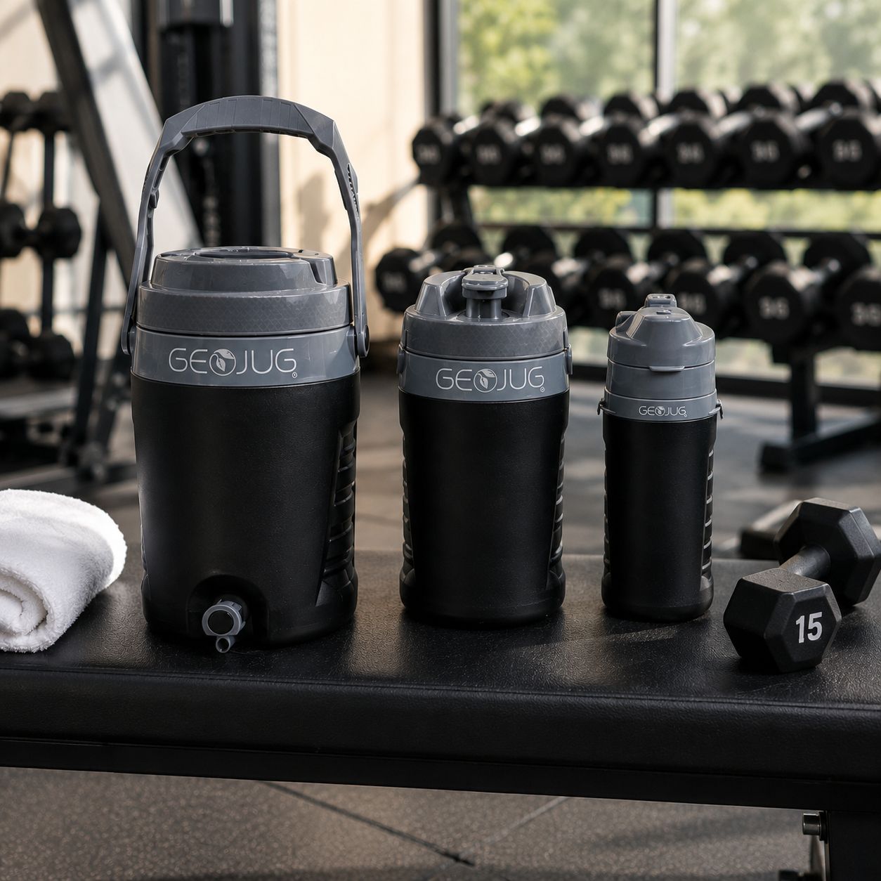 BRENTWOOD 3 Piece GeoJug Sports Water Jug Set in Black &amp; Gray
