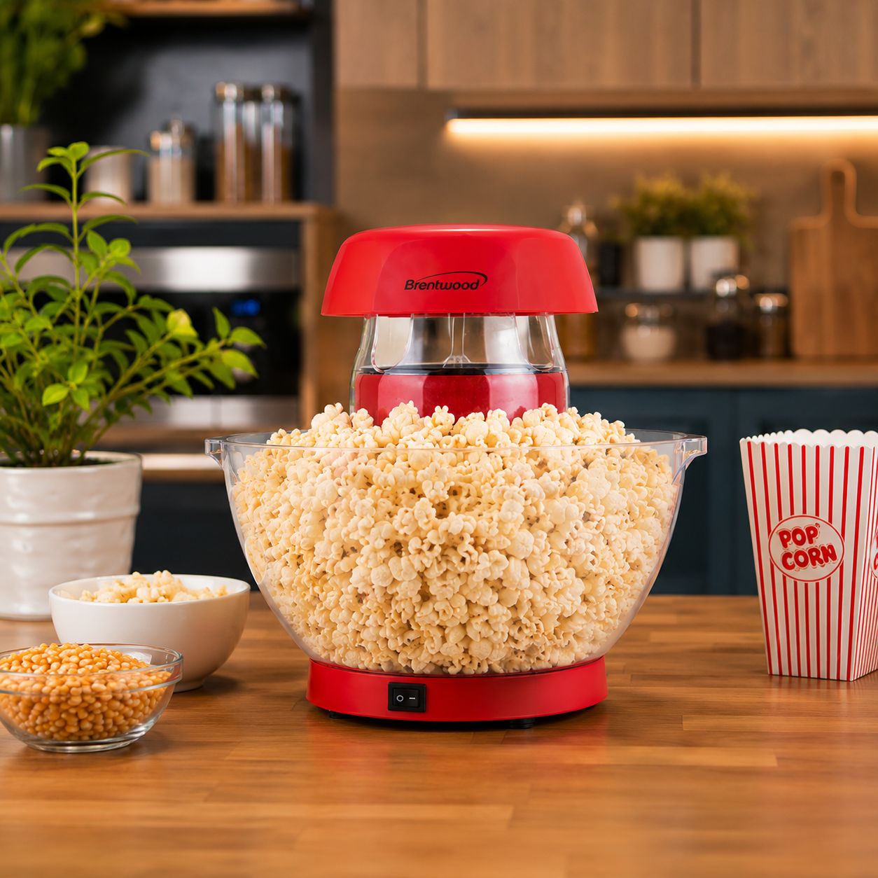 Brentwood Jumbo Hot Air Popcorn Maker, Oil-Free Popping, 24-Cup, Red (PC-490R)
