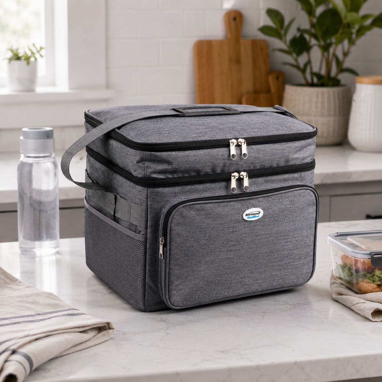 Brentwood Kool Zone 30-Can Insulated Cooler Bag With Removable Hard Liner, BPA-Free, Adjustable Shoulder Strap, Grey (CB-3002)