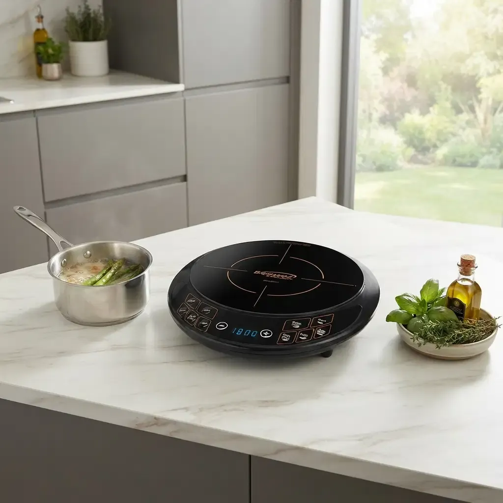 Brentwood Single Electric Induction Cooktop with 1800W Power, Digital Controls, 6 Presets, 3-Hour Timer &amp; Auto Shutoff - Black (TS-391)