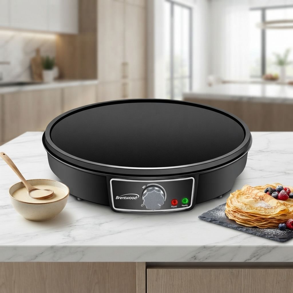 Brentwood 12-Inch Electric Non-Stick Crepe Maker &amp; Griddle, 1,000W Adjustable Heat, Black (TS-602BK)
